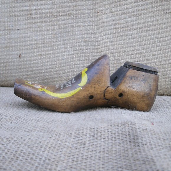Antique Wood Shoe Form Hand Painted Design - Picture 3 of 16